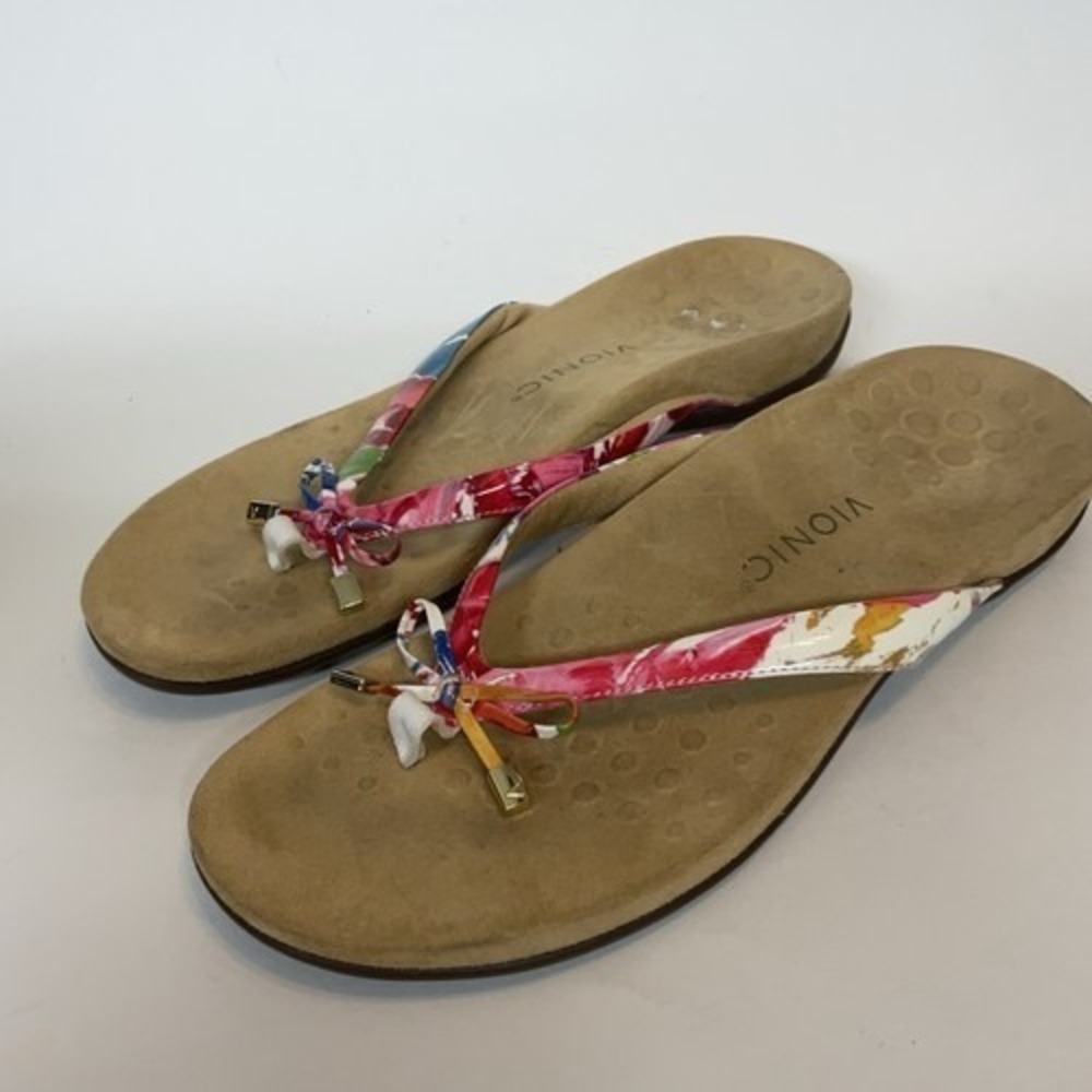 Vionic‎ Bella II Floral Slip On Flip Flops Beach Sandals Women 11M China Leather